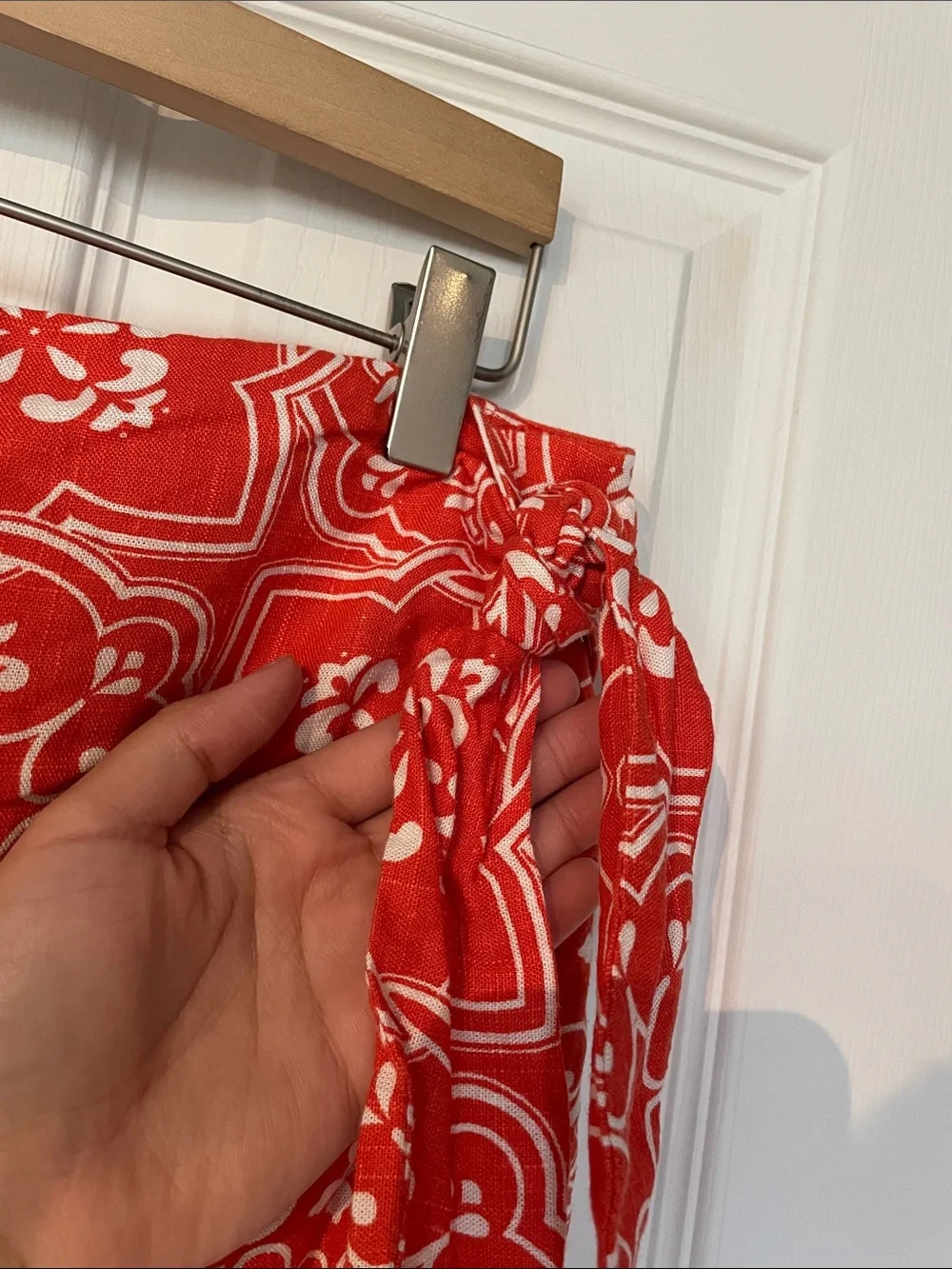 NWT Ann Taylor Ann Linen Blend Faux Wrap Orange White Tile Print Skirt